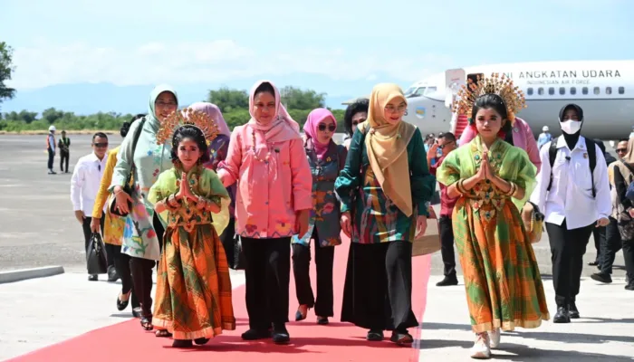 Ketua Pia Ardhya Garini Cabang 7 D/II Lanud Sultan Hasanuddin Sambut Kedatangan Ibu Negara Iriana Joko Widodo dan Ibu Wapres Wury Ma’ruf Amin 