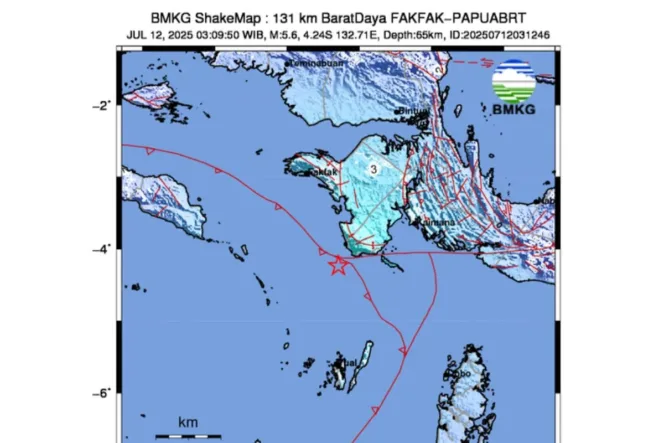 Gempa Magnitudo 5,6 Guncang Fakfak Papua Barat