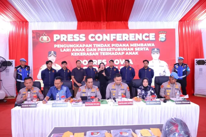 Kapolda Sulsel Pimpin Press Conference Pengungkapan Kasus Kekerasan dan Pencabulan Anak di Gowa